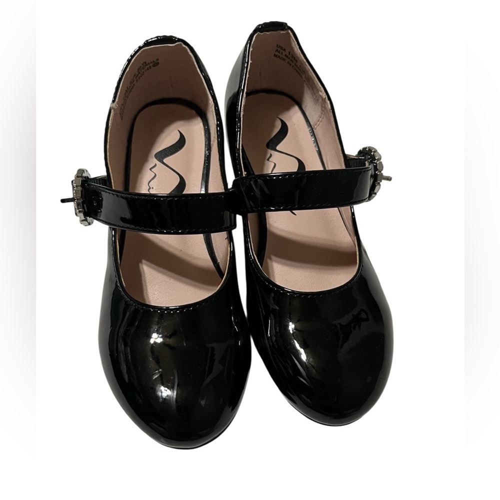 Nina Black Patent Mary Jane Heels Rhinestone Buckle kids Size 13M‎ Easter church